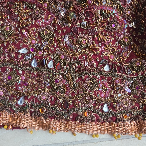 Red and gold maxi hand embroidered  skirt with tons of stone work details - Picture 6 of 6